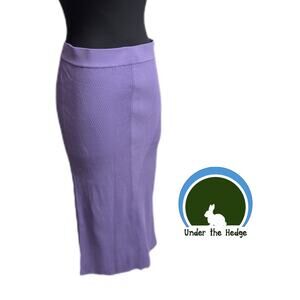 NWT Eva Mendes Purple Ribbed Knit Midi Pencil Wiggle Skirt Large Bodycon K1